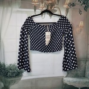 Mimi Chica cropped top size large polka dot blue